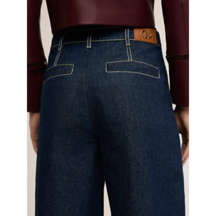 Motivi - Jeans cropped wide leg con cuciture a contrasto - Blu