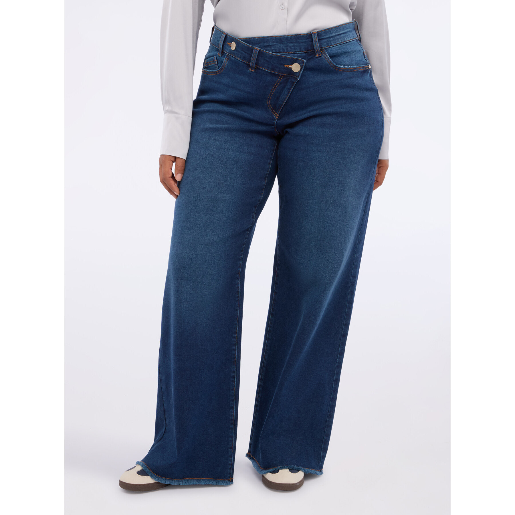 Fiorella Rubino - Jeans Wide Leg in denim con chiusura asimmetrica - Blu