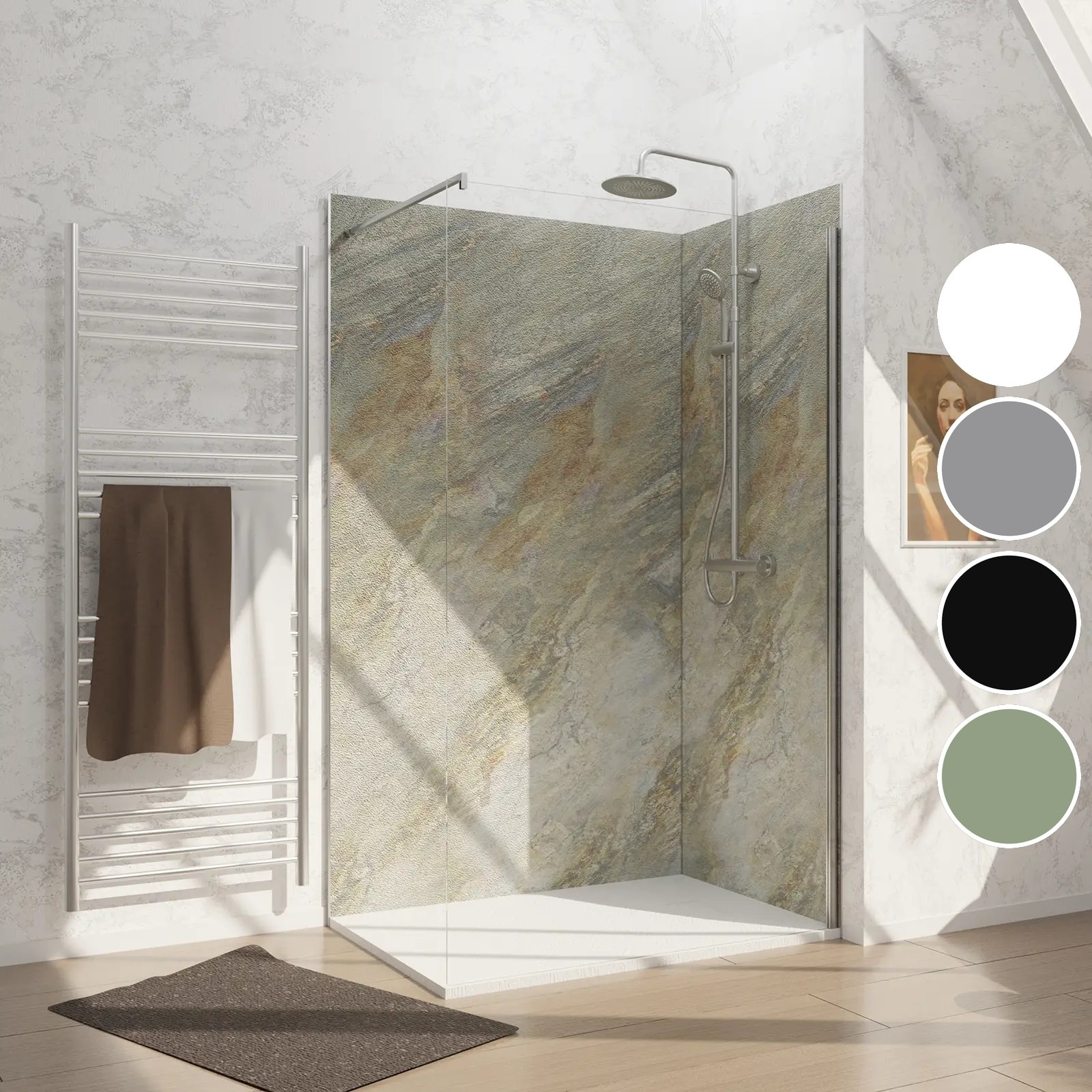 Pack de 2 Panneaux Muraux Pierre Wood Stone 90+120x210 cm avec Profilés ANODISE BRILLANT - STONE'IT