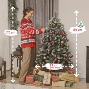 Árbol de Navidad Artificial 150 cm, Árbol de Navidad con 581 Ramas Densas con Nieve, 44 Piñas y Soporte Metálico Plegable, Fácil Montaje, para Salón, Interior, Verde