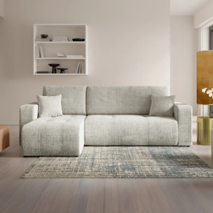 AURORE - Canapé d'angle gauche 3 places en tissu texturé gris