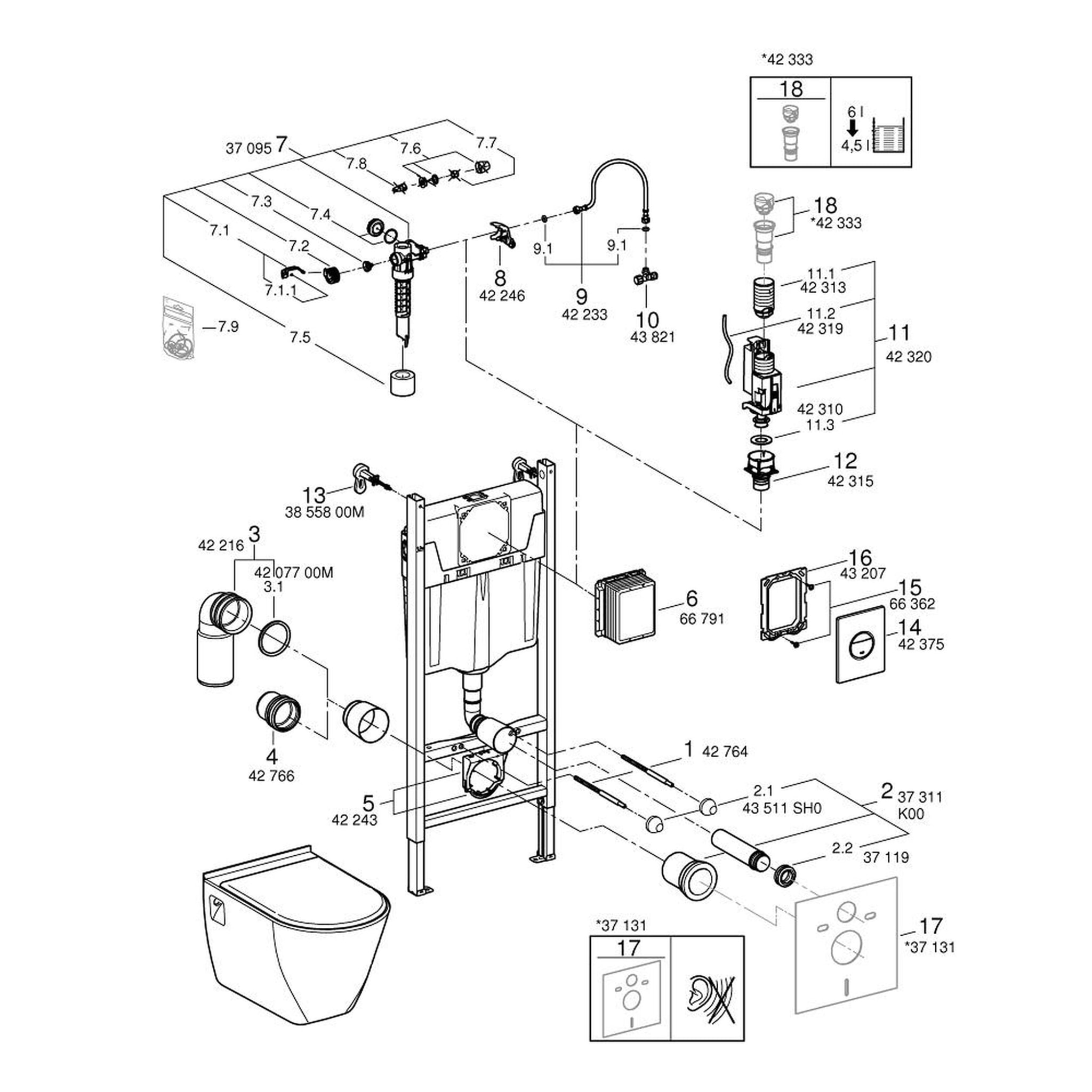 Pack WC bâti support + cuvette et abattant + plaque de commande Nova