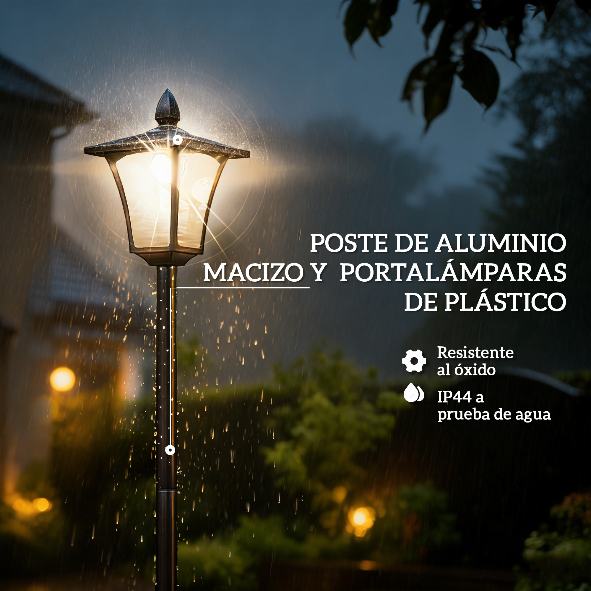 Farola Solar Exterior de Jardín con Macetero, Luz Solar de Exterior LED, Poste de Aluminio, Impermeable IP44, Encendido/Apagado Automático, para Terraza, Patio, 33x33x160 cm, Negro