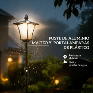 Farola Solar Exterior de Jardín con Macetero, Luz Solar de Exterior LED, Poste de Aluminio, Impermeable IP44, Encendido/Apagado Automático, para Terraza, Patio, 33x33x160 cm, Negro