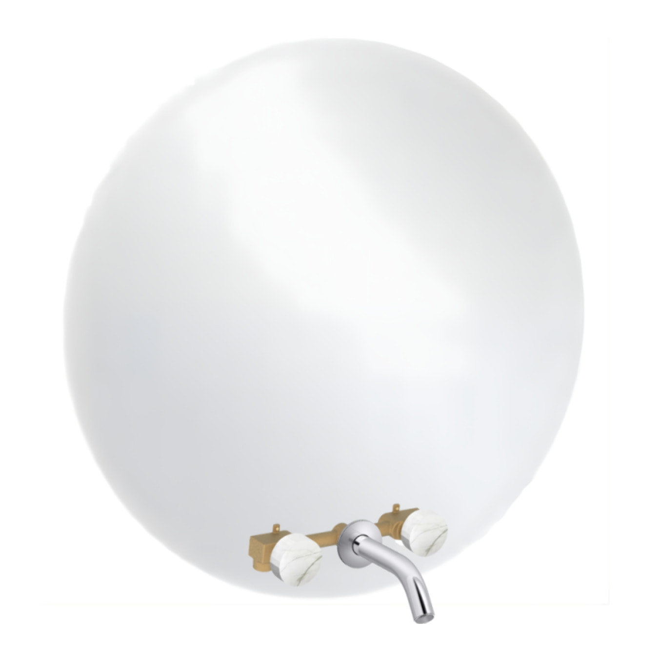 Miroir LED rond 3 trous + mélangeur lavabo encastré 3 trous Grands Boulevards marbre sculptural et chromé