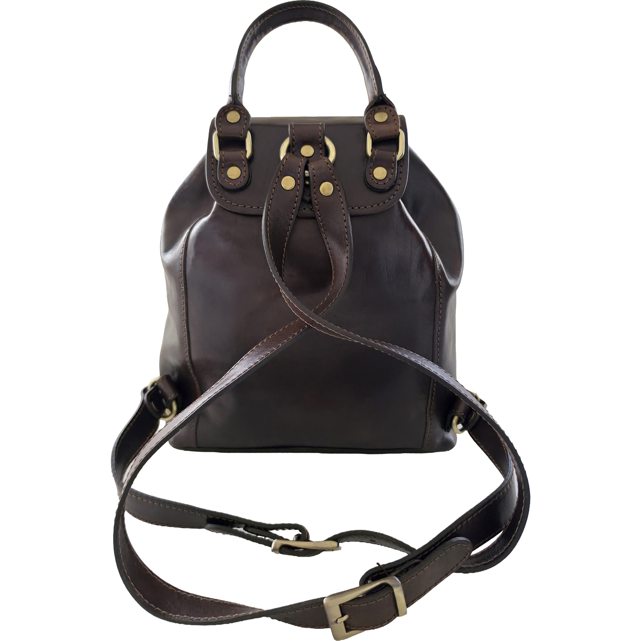 Zaino Donna in Vera Pelle, Zaino Elegante Vintage con Tasca Frontale e Chiusura Magnetica e a Coulisse