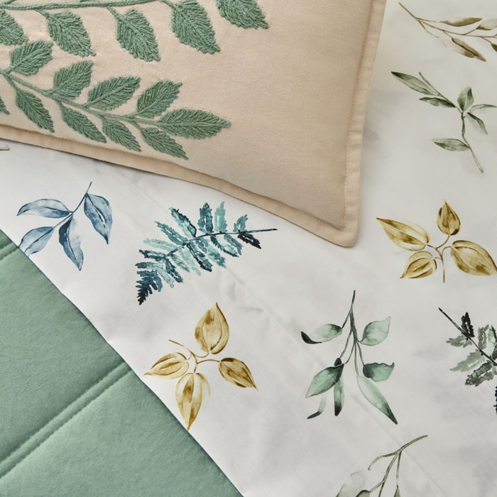 Sábana algodón hojas en rama Folo color verde 100% Algodón percal