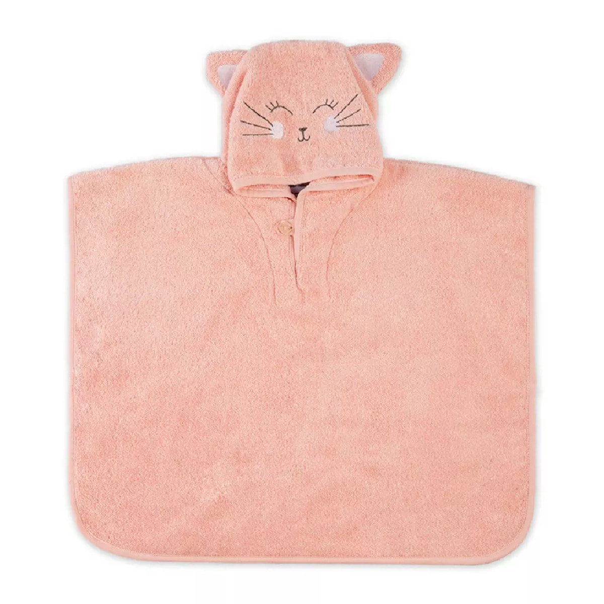 Poncho enfant pur coton 420 g/m² brodé rose Petit chat rose