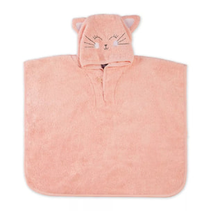 Poncho enfant pur coton 420 g/m² brodé rose Petit chat rose