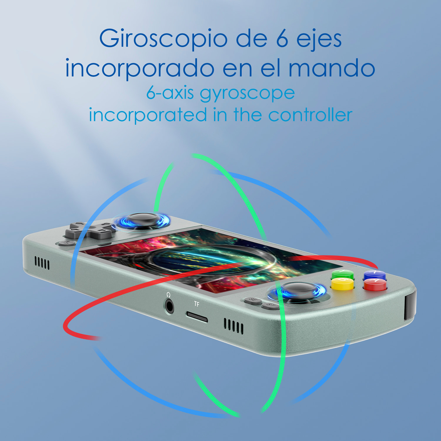DAM Consola emulador multiplataforma RG405M. Pantalla táctil 4" IPS; Android 12, Octa-Core 2,0GHz, WiFi, 128GB. +3000 juegos. 16,3x7,6x1,6 Cm. Color: Verde Claro