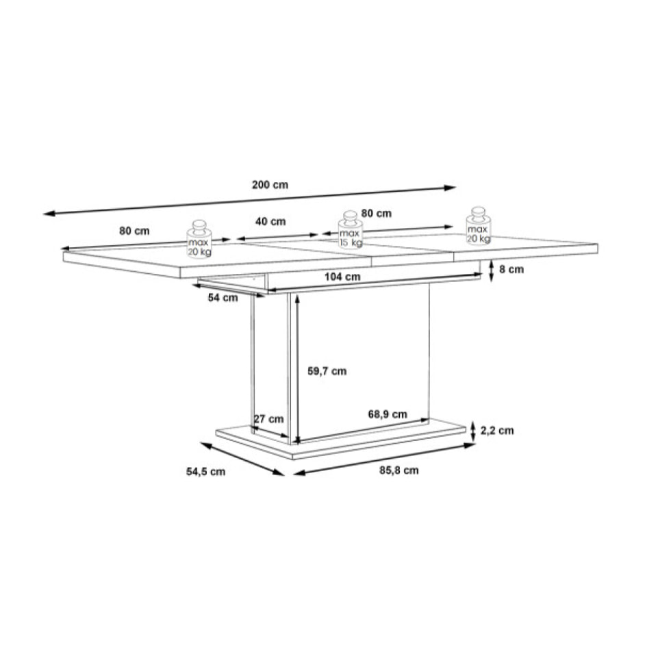 Table extensible bois et blanc mat L160/200cm - ENORA