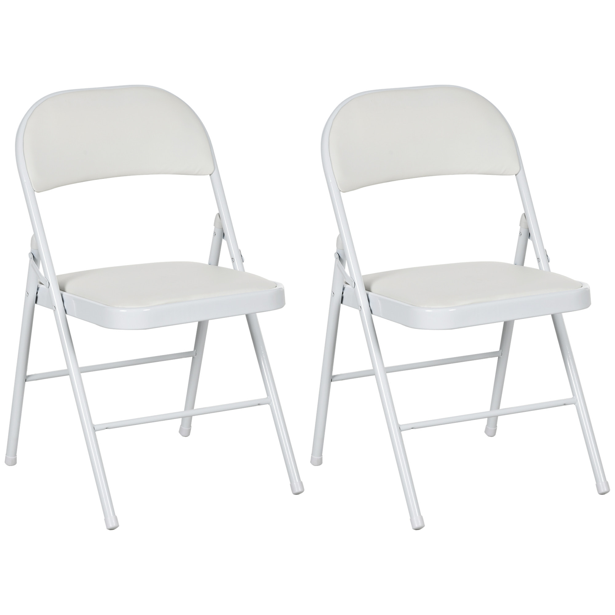 Juego de 2 Sillas Plegables Acolchadas con Respaldo y Estructura de Acero, para Salón, Comedor, Cocina, 45x46x78 cm, Blanco