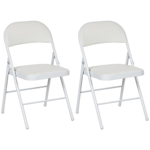 Juego de 2 Sillas Plegables Acolchadas con Respaldo y Estructura de Acero, para Salón, Comedor, Cocina, 45x46x78 cm, Blanco