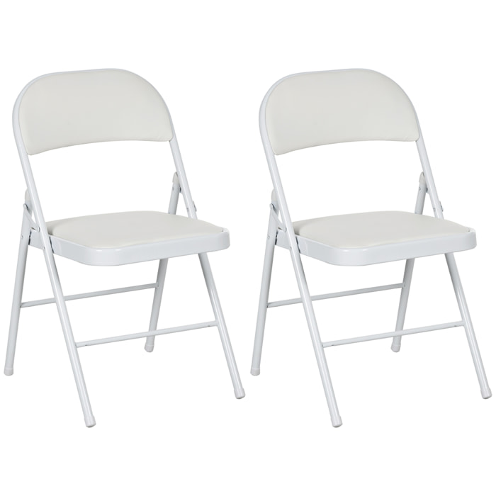 Juego de 2 Sillas Plegables Acolchadas con Respaldo y Estructura de Acero, para Salón, Comedor, Cocina, 45x46x78 cm, Blanco