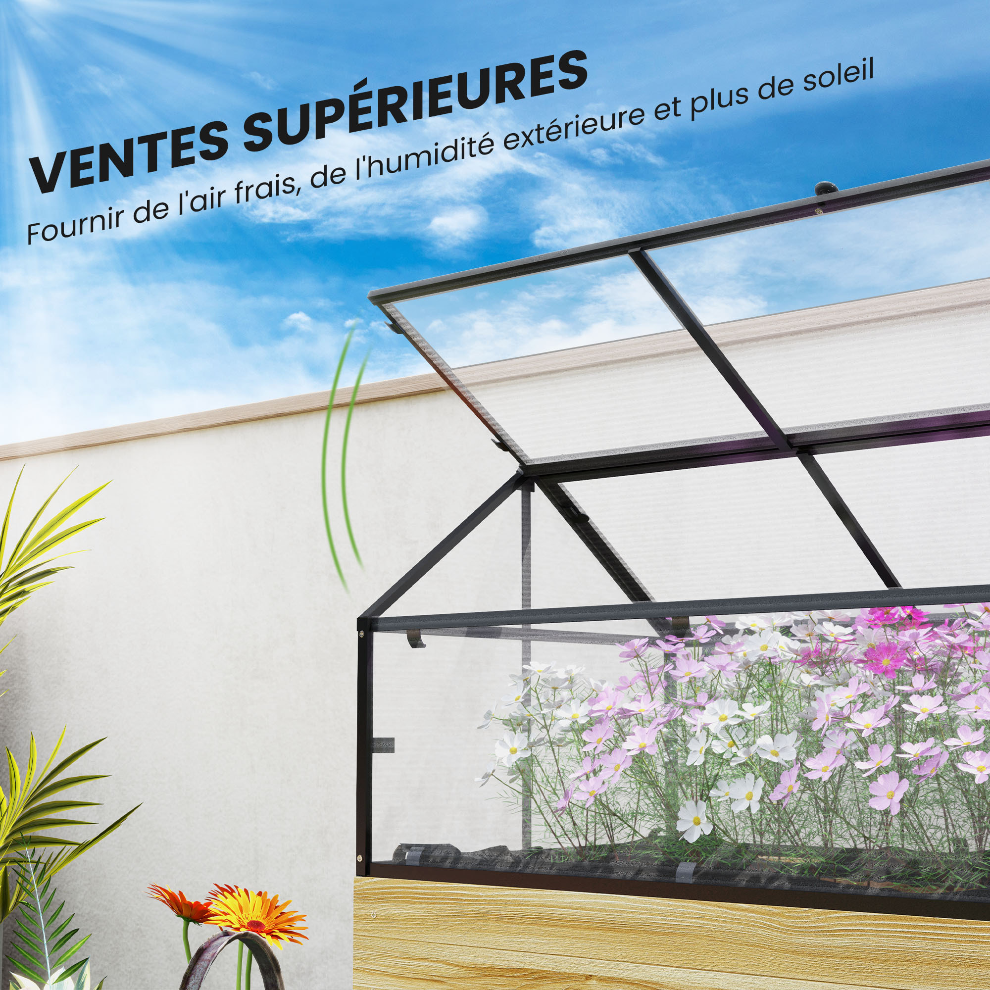 Mini carré potager bois serre acier polycarbonate sur pieds