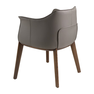 Silla Angel Cerdá con reposabrazos con asiento y respaldo tapizados en polipiel griss patas de madera en nogal 64x56x73cm