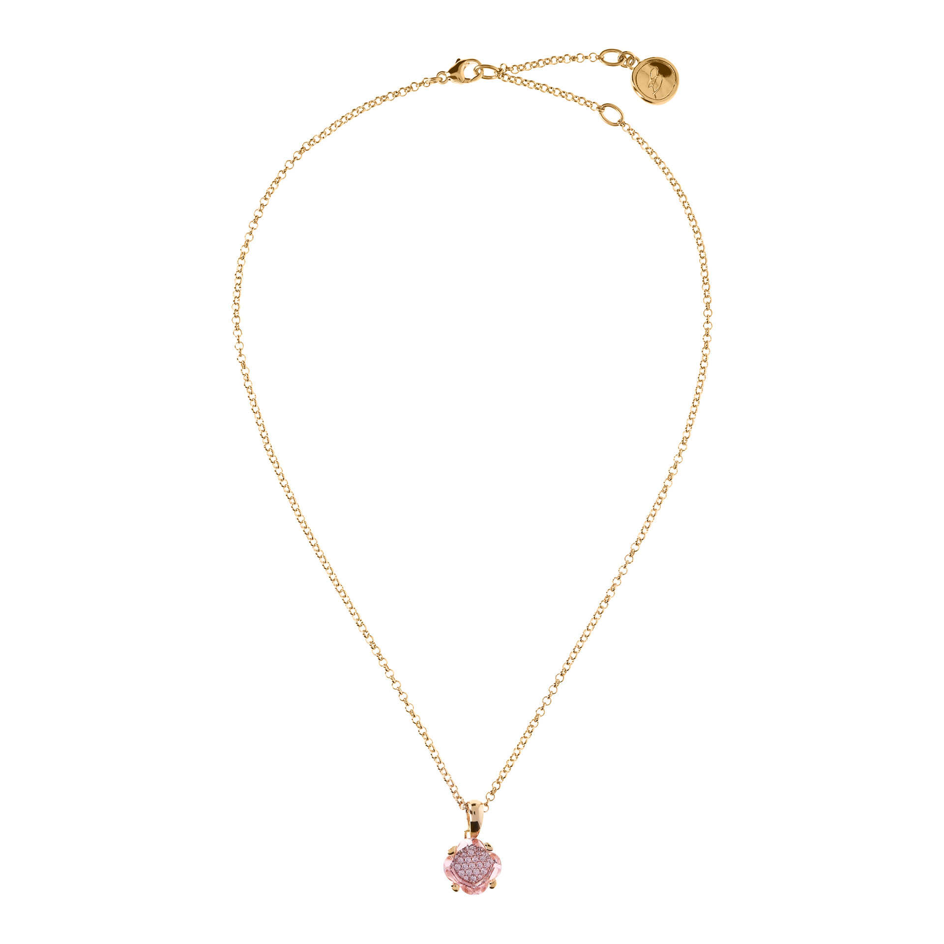 Collana Catena Rolo Golden con Pendente in Pavé di Cubic Zirconia Rosa