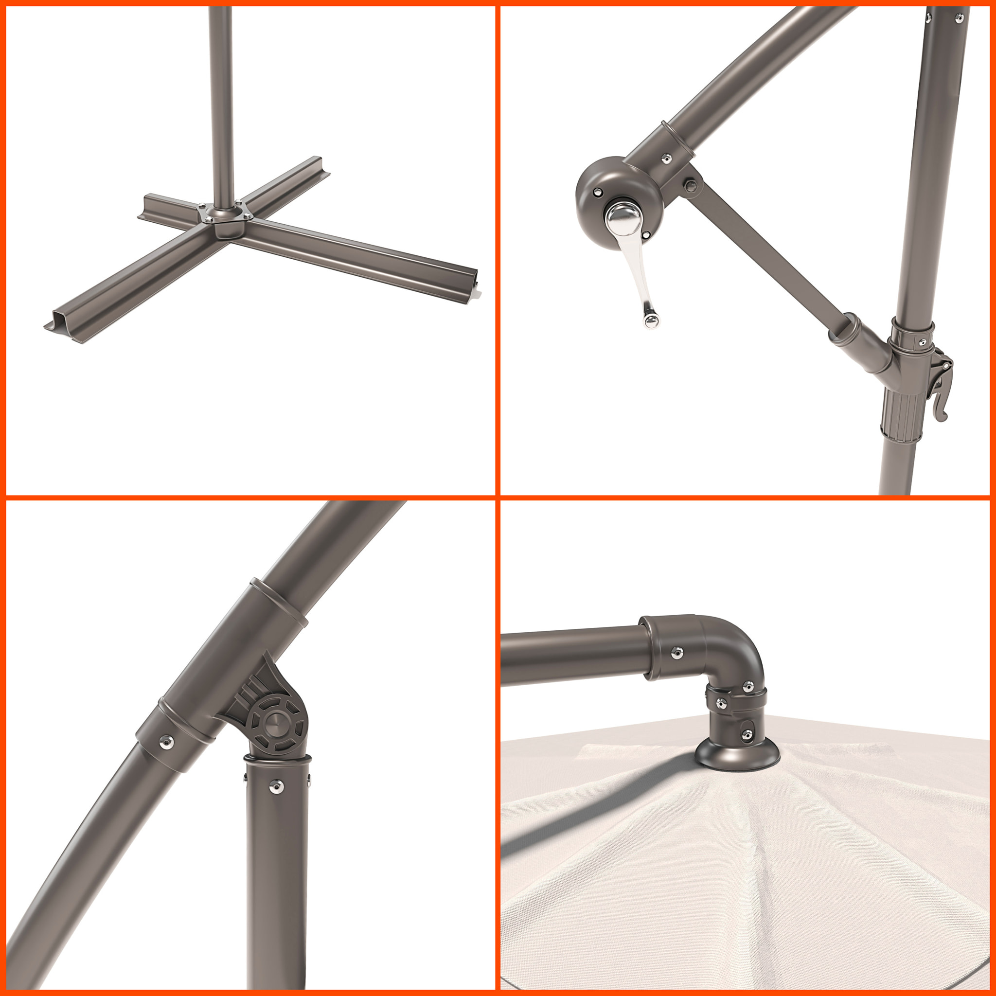 Ombrellone 3x3 M Decentrato Retrattile Braccio Rotabile Chiusura Manovella Giardino Piscina In Acciaio Inossidabile Telo 180 g/m2 Impermeabile Panna