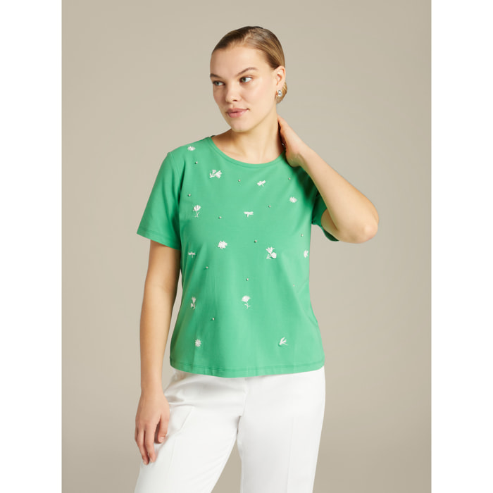 Elena Mirò - T-shirt ricamata - Verde