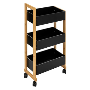 Desserte 3 niveaux à roulettes "Naturéo" acacia noir