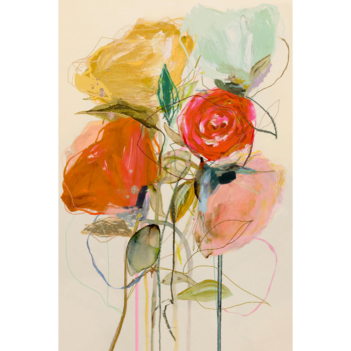 Tableau peinture fleurs bouquet de feu et d'or  Toile imprimée