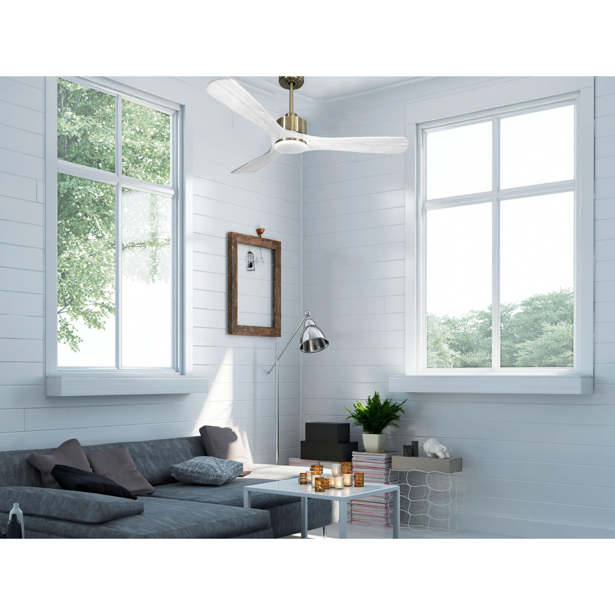 Ventilateur de plafond Réversible  Thermostat Dimmable Wifi Moteur à courant continu Toits en pente Télécommande Lumière à trois tons Hypersilence Mémoire