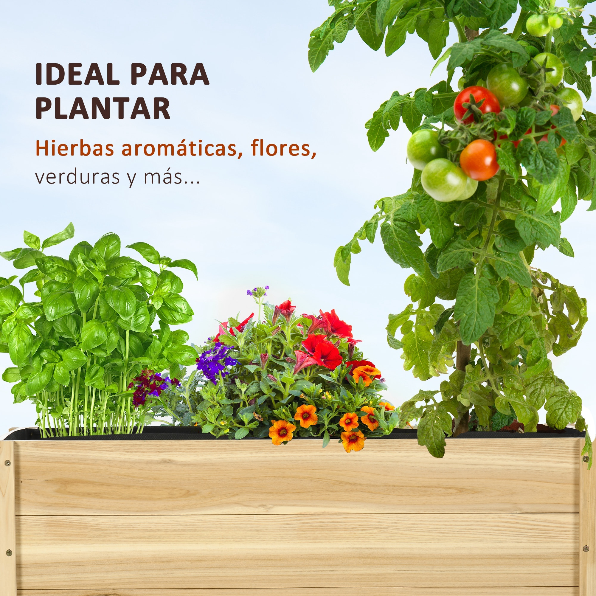 Jardinera de Madera con Ruedas Macetero de Jardín Jardinera de Cultivo con Orificios de Drenaje y Tela no Tejida para Cultivo Flores Plantas en Exterior Terraza 89x48x47 cm Natural