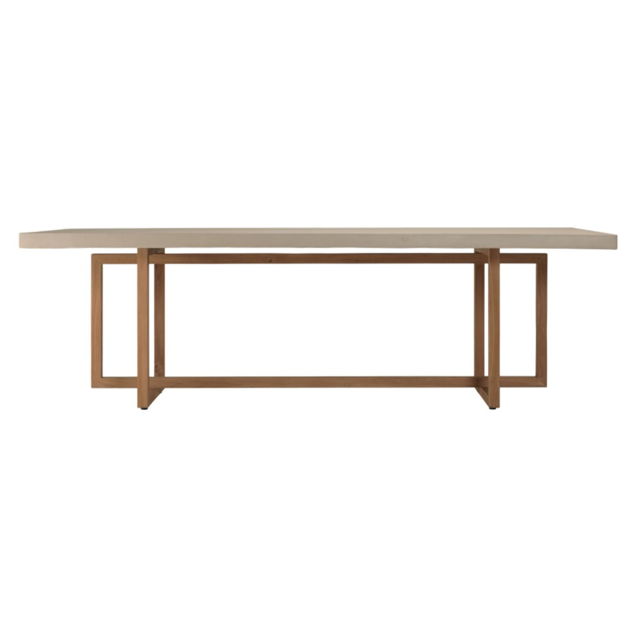 DAK - Table à manger rect. 243x100cm béton beige pieds croisés en teck