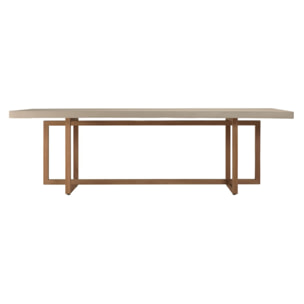 DAK - Table à manger rect. 243x100cm béton beige pieds croisés en teck