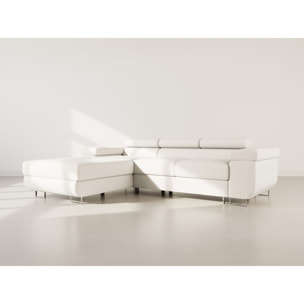 Pablo - canapé d'angle gauche - 6 places - convertible avec coffre et têtières réglables - en velours - Beige