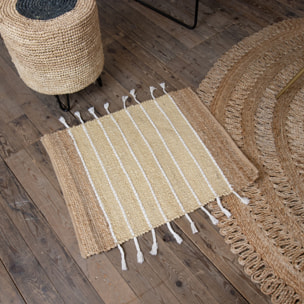 TAPIS NATUREL RAYURES BLANCHES EN JUTE ET COTON 80X60CM DIDIM