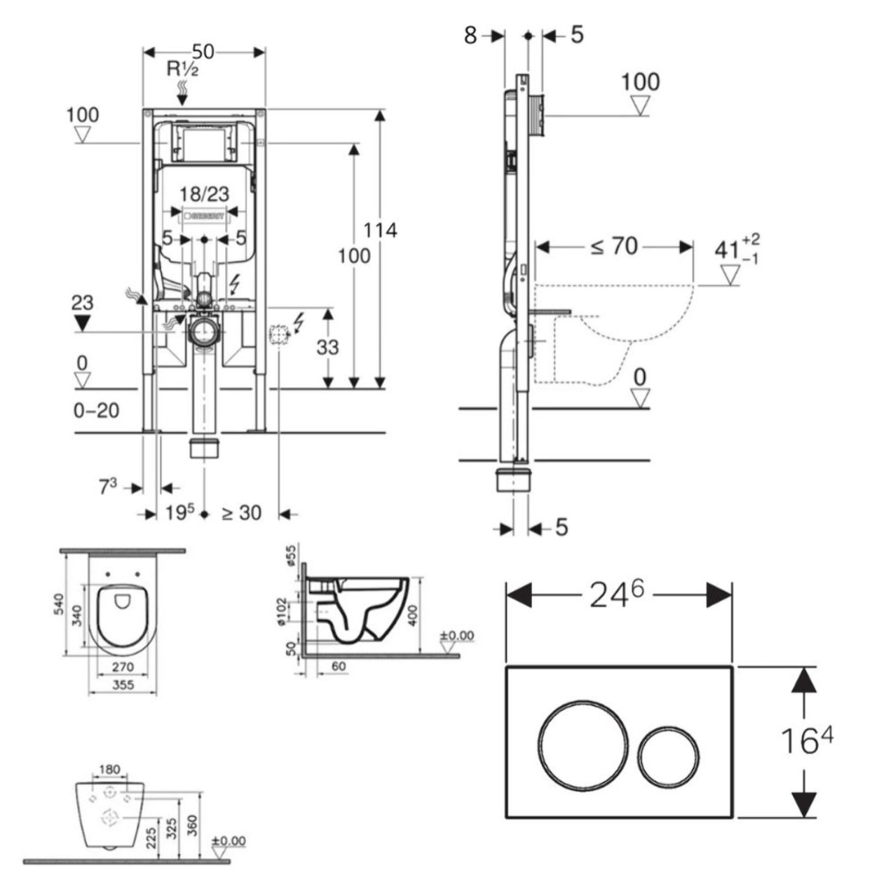 Pack bâti-support Geberit extra-plat UP720 + WC sans bride Vitra S60 + Abattant SoftClose + Plaque blanche (SLIM-S60-C)