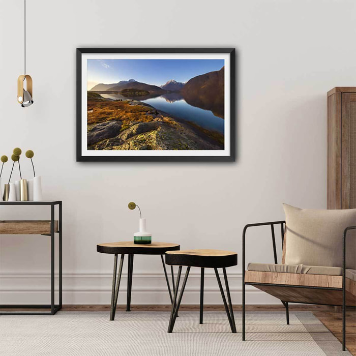Affiche rafraichissement d'automne sur l île lofoten Affiche sous cadre noir