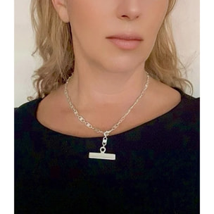 Collar Barra cadena latón plata 10µ