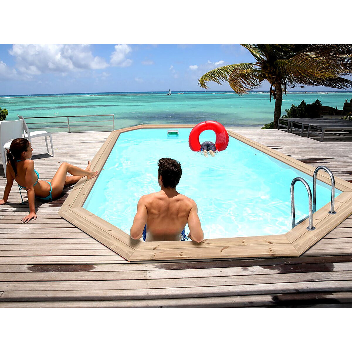 Piscine bois " Cordoue " - 3.48 x 2.15 x 1.18 m + Pompe à chaleur  3.5 kw/h - Hayward - "Micro" - Noir