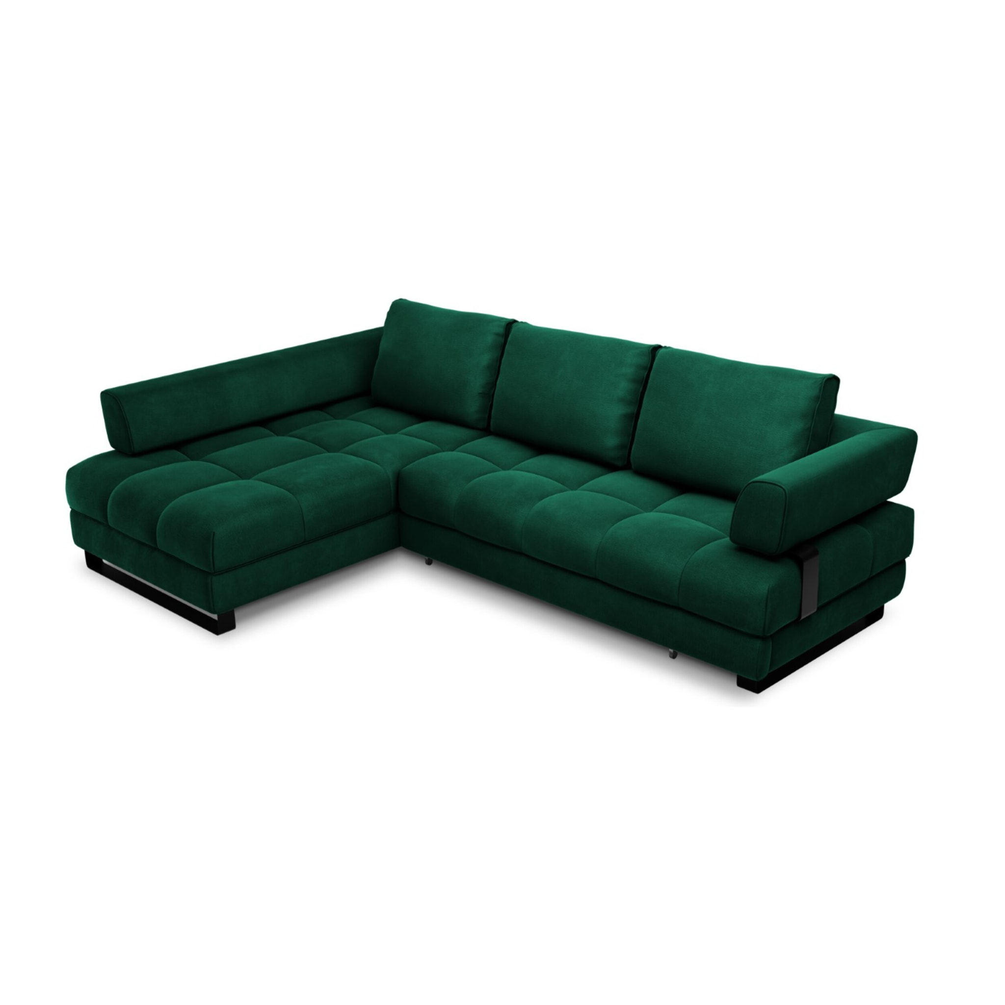Canapé d'angle gauche convertible avec coffre de rangement "Clinton" 5 places en velours vert bouteille