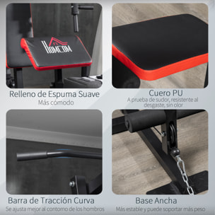 Multiestación de Musculación Máquina de Musculación con Placas de Peso de 65 kg Carga Max. 100 kg para Entrenamiento Fitness en Hogar Gimnasio Negro y Rojo