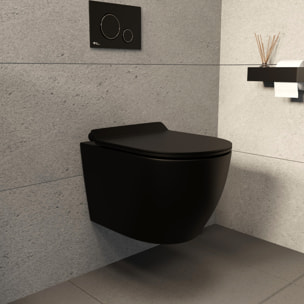 PixL WC suspendu en céramique sans bride Tornado Quiet et fixations invisibles + abattant frein de chute, noir (CEPX010RTORPBKM)