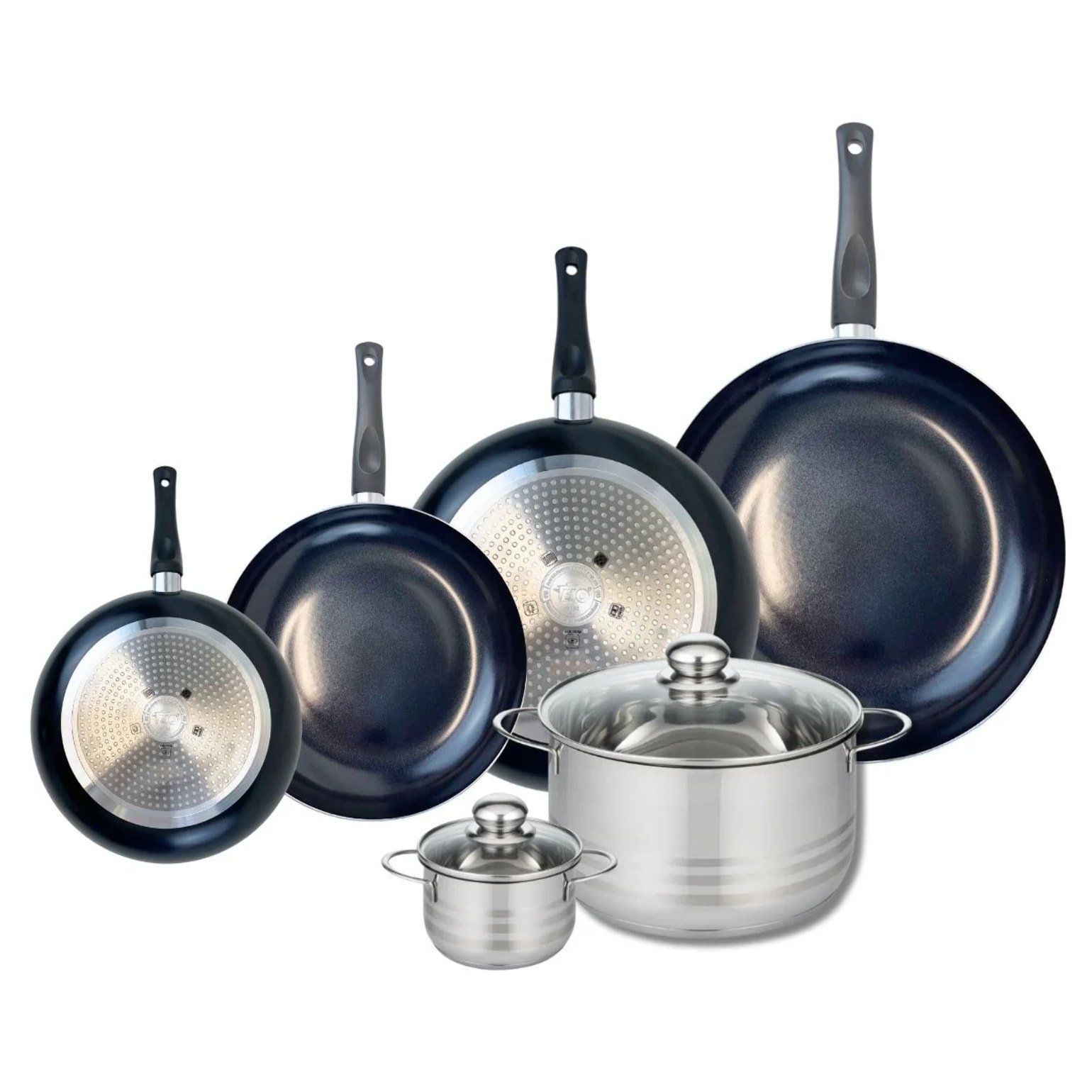 Ensemble de 4 Poêles de cuisson 20, 24, 28 et 32 cm et 2 faitouts 12 et 24 cm Elo Prima Brillant