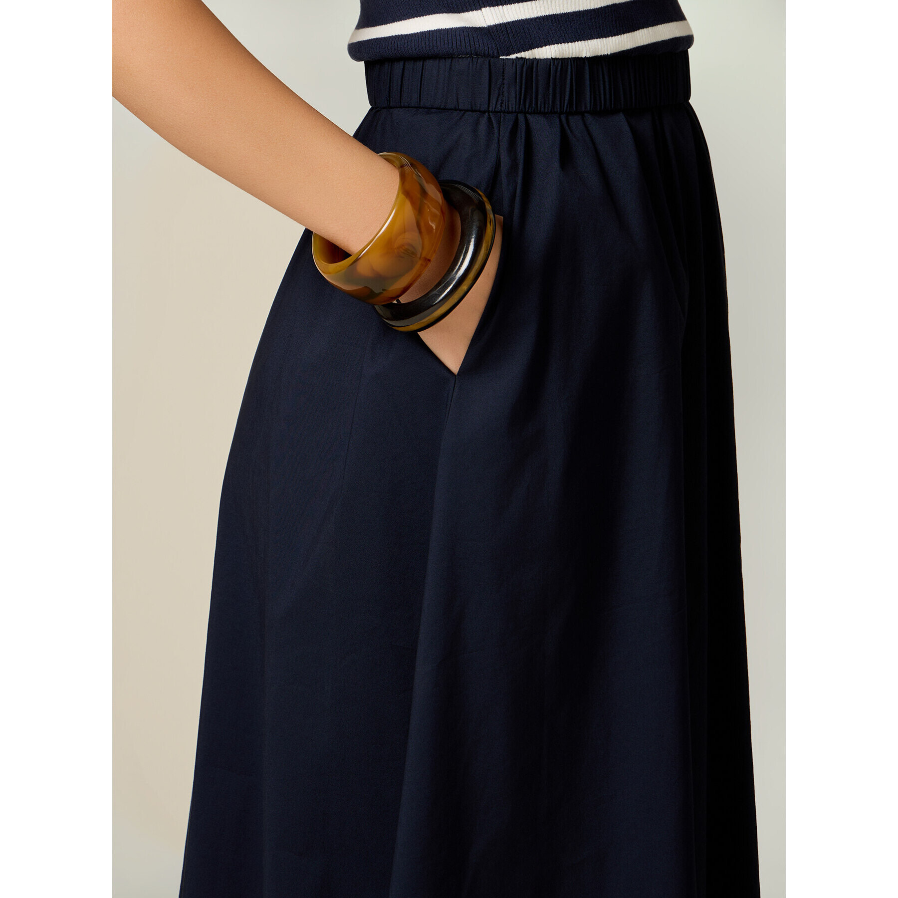 Oltre - Vestito bimaterico con top a righe - Blu