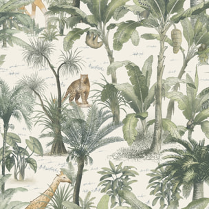 Papier peint la jungle et ses animaux Vert