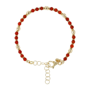 Bracciale in Argento 925 placcato Oro Giallo 18Kt con Sfere Martellate e Corniola Rossa