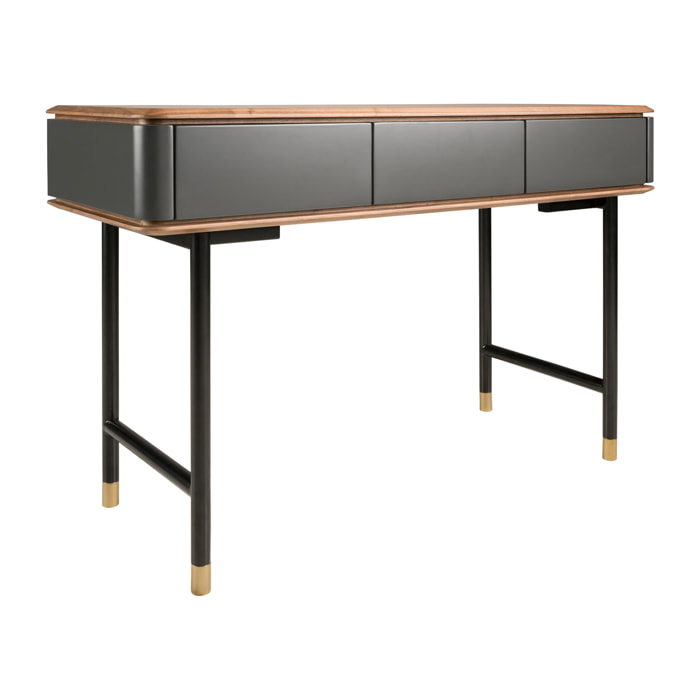 Consola Angel Cerdá rectangular en madera de MDF gris oscuro en mate y tapa de madera chapada en nogal 120x50x80cm