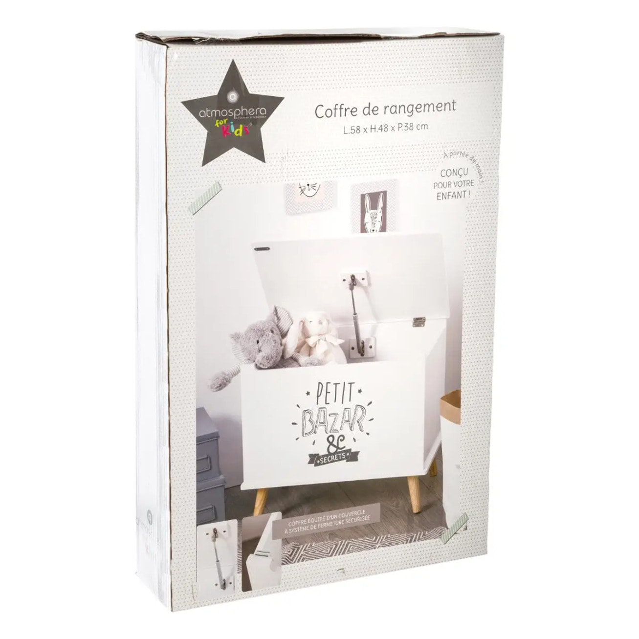 Coffre enfant blanc bois blanc 58x38cm