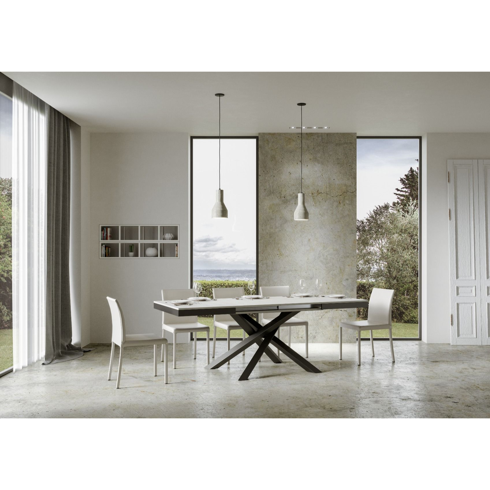 Mesa extensible 90x120/380 cm Volantis Evolution Fresno Blanco estructura Antracita