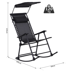 Fauteuil à bascule pliable de jardin noir