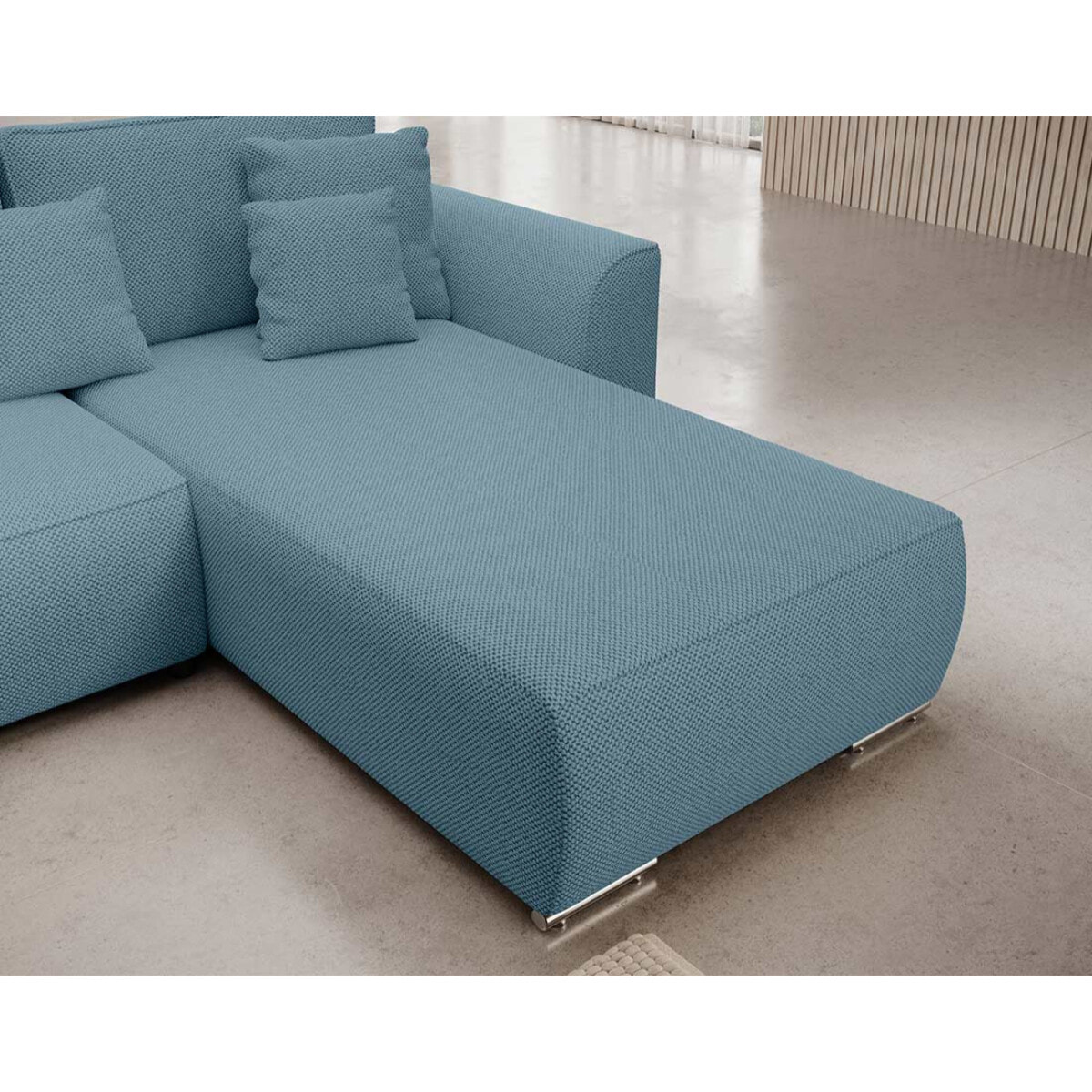 Gabriel - Canapé panoramique en U 7 places convertible avec coffre en tissu texturé - Bleu