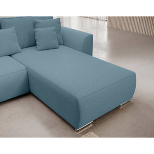 Gabriel - Canapé panoramique en U 7 places convertible avec coffre en tissu texturé - Bleu