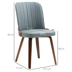 HOMCOM Juego de 2 Sillas de Comedor Modernas Sillas de Cocina con Asientos Tapizados en PU Cuero y Patas de Madera para Salón Dormitorio Carga 120 kg 47,5x55x85 cm Gris