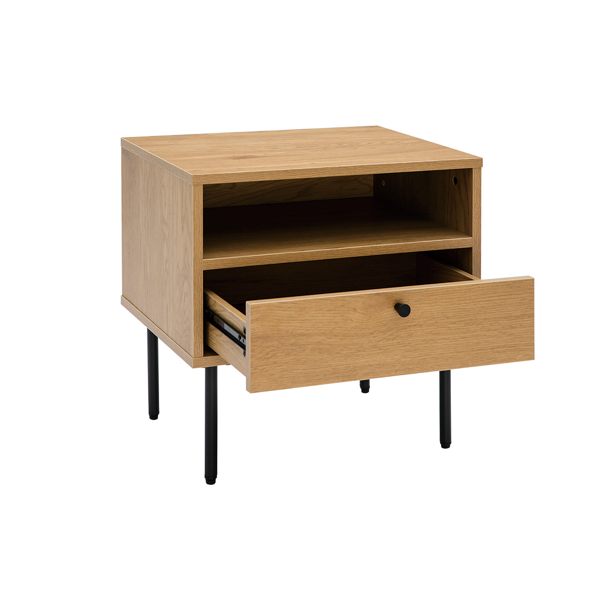 Table de chevet avec rangements finition bois clair chêne et métal noir L50 cm PERNELLE